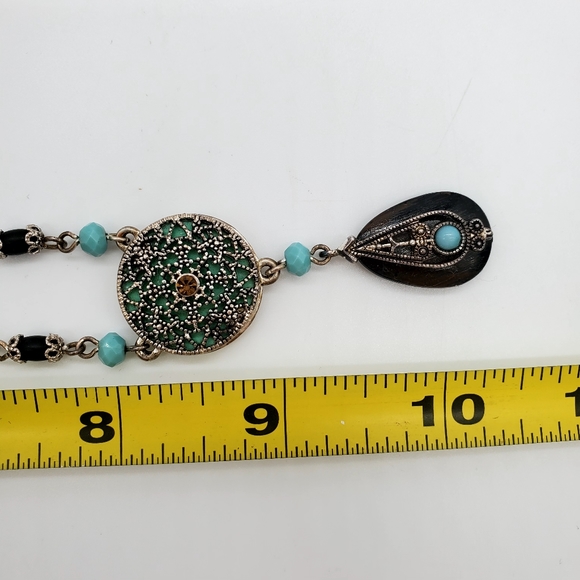 2009 Avon Turquoise Colored & Brown Medallion Necklace Earrings Gift Set - Picture 7 of 7